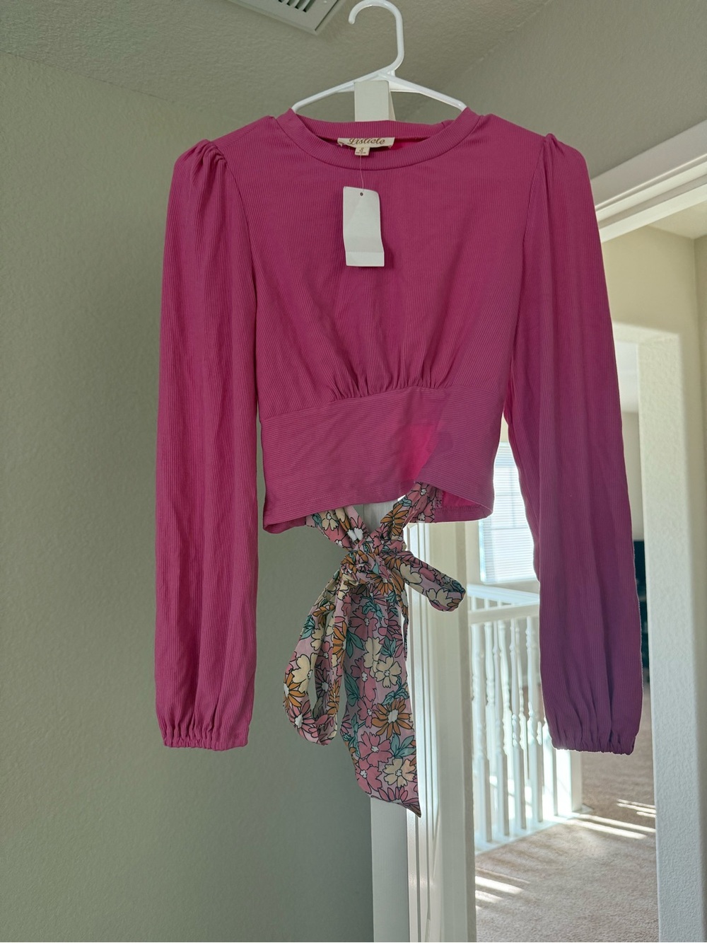NWT Listicle Fuchsia Long-Sleeve Wrap Tie Top with Floral Sash